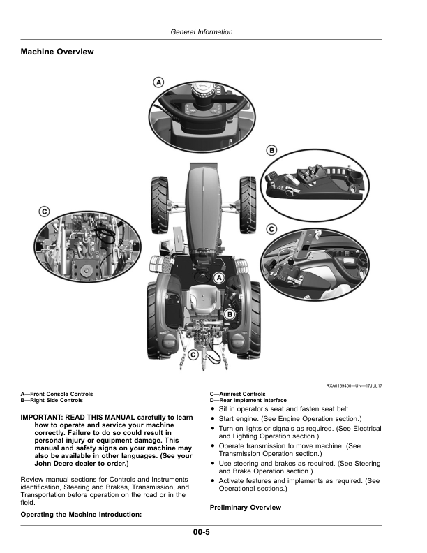 John Deere 5090R, 5100R, 5115R & 5125R (FT4) Tractors Operator’s Manual (OMSU53451) Workshop Guide