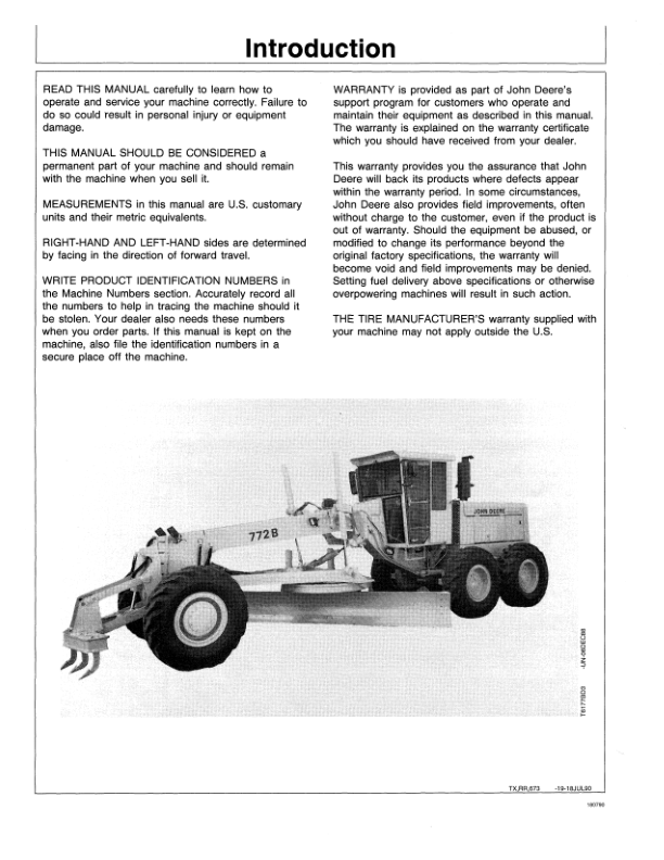 John Deere 770B, 770BH, 772B, 772BH Motor Graders Operator’s Manuals (OMT131680) Workshop Guide