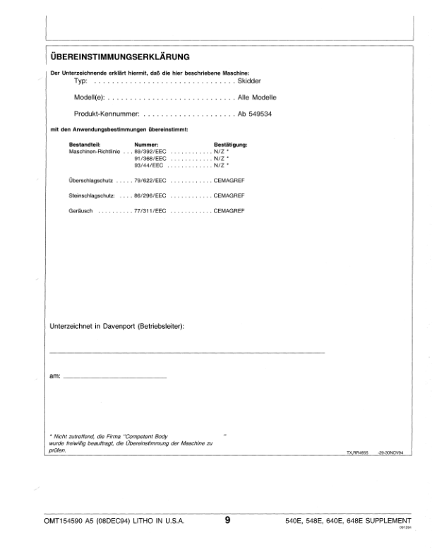John Deere 540E, 548E, 640E, 648E Skidders Operator’s Manuals (OMT154925) Workshop Guide