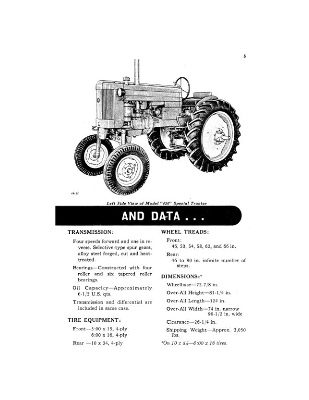 John Deere Tractor Model 420 Special Operator’s Manual (OMT231255) Workshop Guide