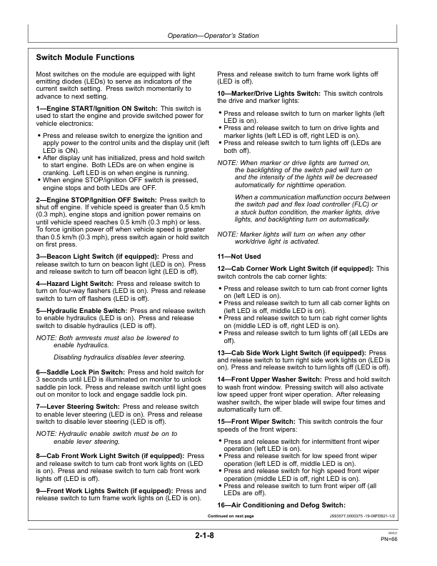 John Deere 870G, 870GP, 872G, 872GP Motor Graders Operator’s Manuals (OMT314826) Workshop Guide