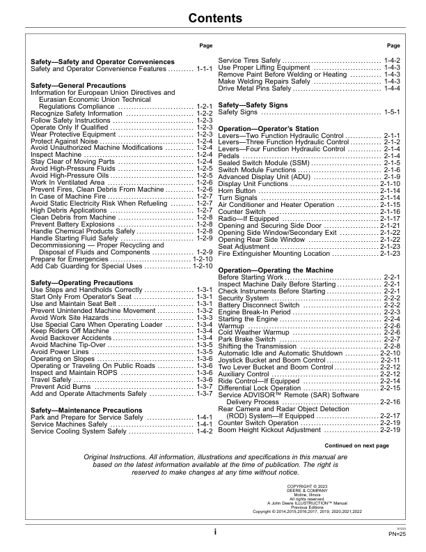 John Deere 644K Loaders Operator’s Manuals (OMT346595X19) Workshop Guide