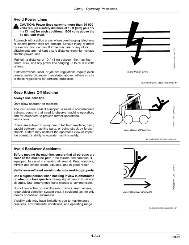 John Deere 330G, 332G, 331G, 333G, 320G, 324G, 325G, 312GR, 314G, 316GR, 318G Skid Steers Operator’s Manuals (OMT391298) Workshop Guide