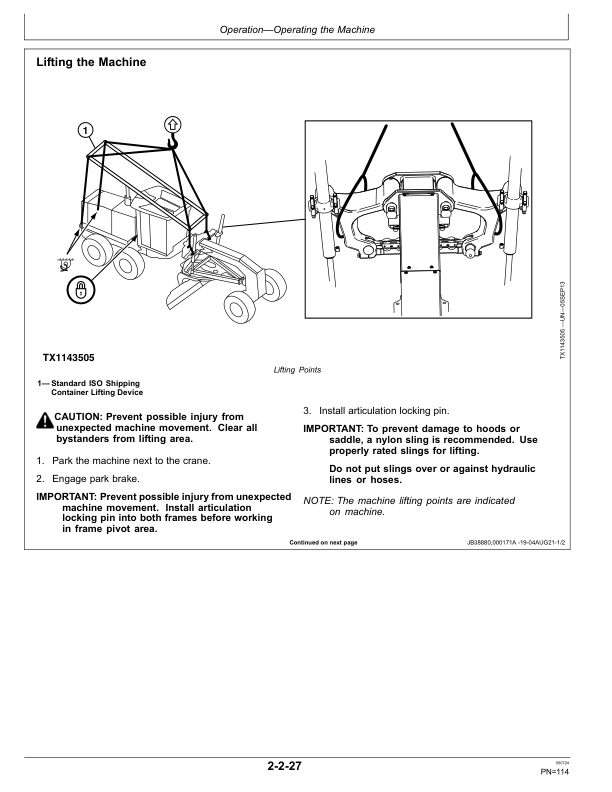 John Deere 620G, 622G Motor Graders Operator’s Manuals (OMT429554X19) Workshop Guide