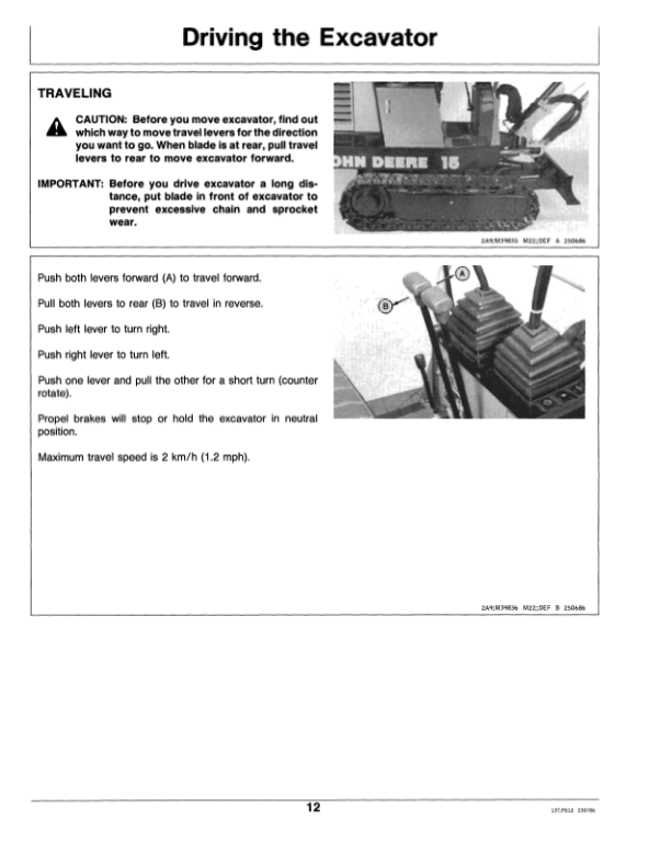 John Deere 15 Excavators Operator’s Manuals (OMT83598) Workshop Guide