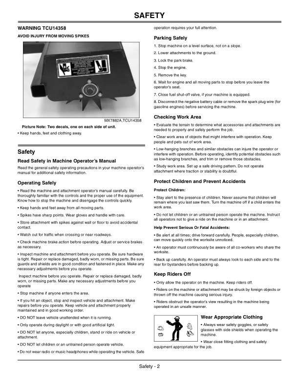 John Deere Spiker Attachment For 1200A Bunker Rake Operator’s Manual (OMTCU14187) Workshop Guide