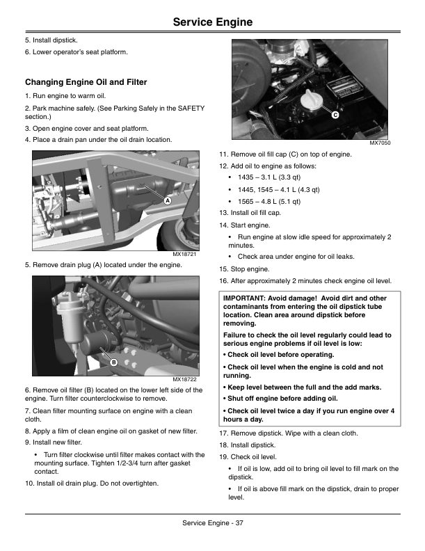 John Deere Front Mower 1435, 1445 (110001-), 1545 (090001-), 1565 (100001-) Series II Operator’s Manual (OMTCU33870) Workshop Guide