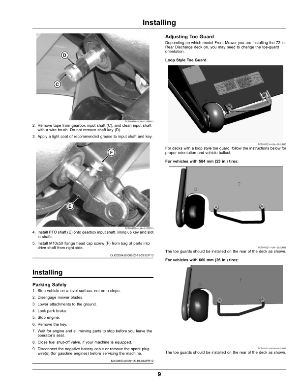 John Deere 72 Inch Rear Discharge Mower Deck for Front Mount Mowers (260001-) (North American) Operator’s Manual (OMTCU40032) Workshop Guide