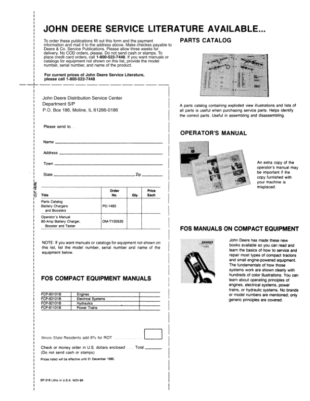 John Deere 80 AMP Battery Charger, Booster & Tester Operator’s Manual (OMTY20535) Workshop Guide
