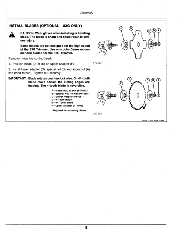 John Deere 82G & 83G Gasline Trimmer/Edgers (Subs with OMM122063) Operator’s Manual (OMTY20665) Workshop Guide