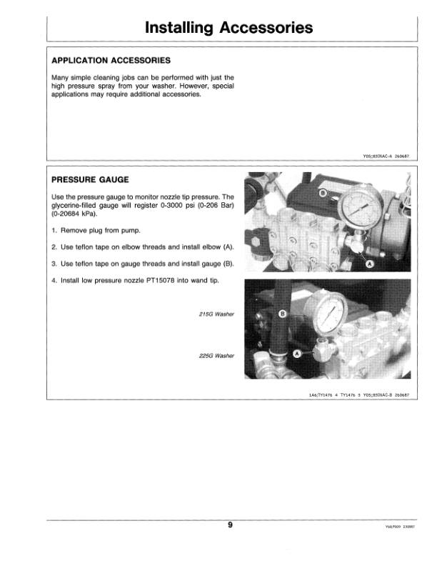 John Deere 215 & 225G HI-Pressure Washer Operator’s Manual (OMTY21521) Workshop Guide