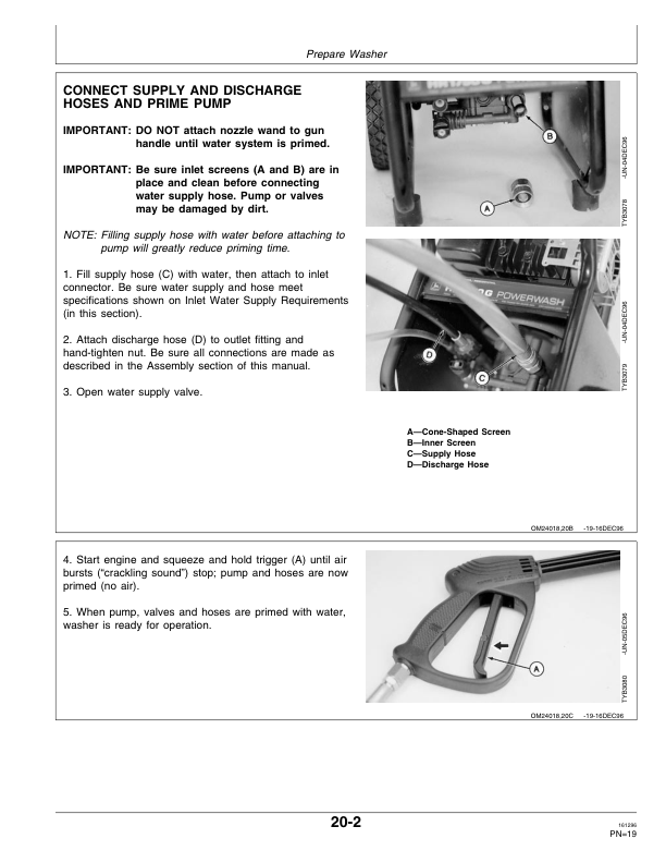 John Deere Model HR1750G, HR2000G High-Pressure Washers Operator’s Manual (OMTY24018) Workshop Guide
