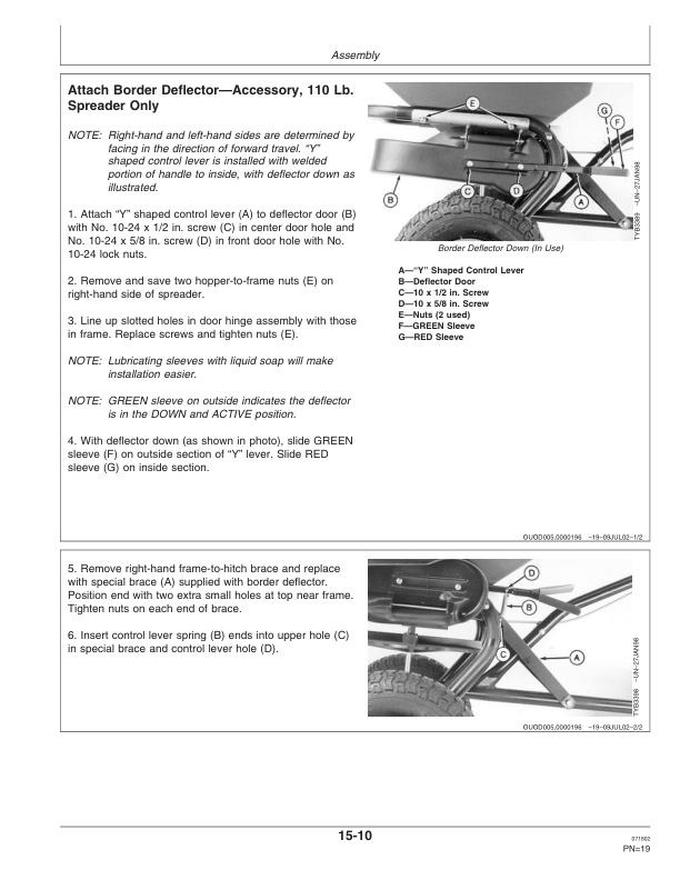 John Deere TY24375/TY24382 Pushed, TY24378/TY24383 Towed Spreaders Operator’s Manual (OMTY24476) Workshop Guide