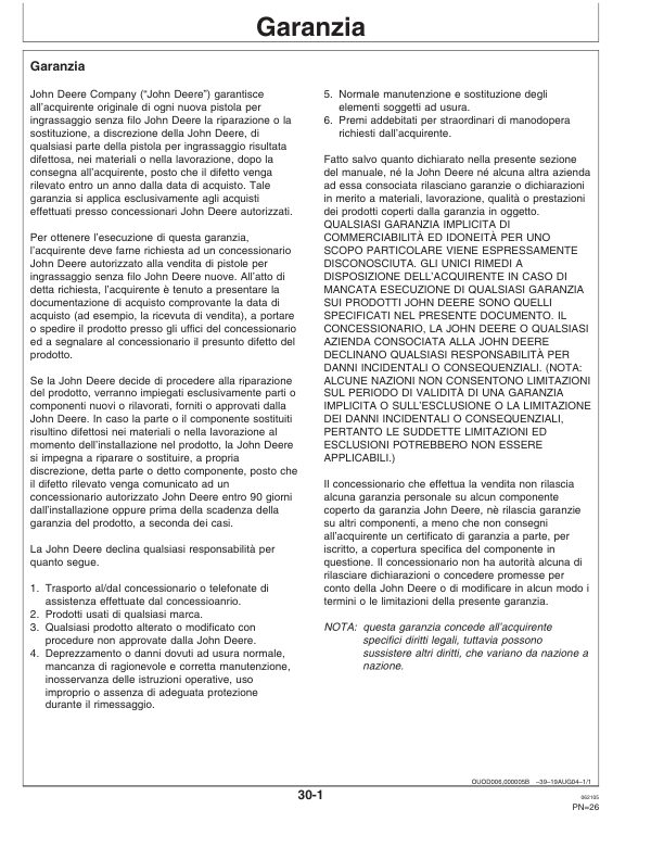 John Deere TY26087 Cordless Grease Gun Operator’s Manual (OMTY26082) Workshop Guide