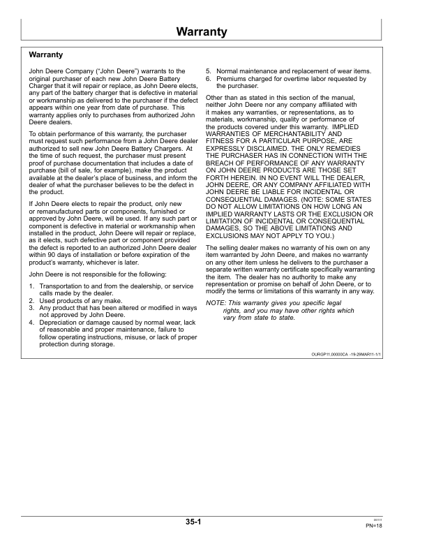 John Deere Four Bank Charger TY26877 Operator’s Manual (OMTY26877) Workshop Guide