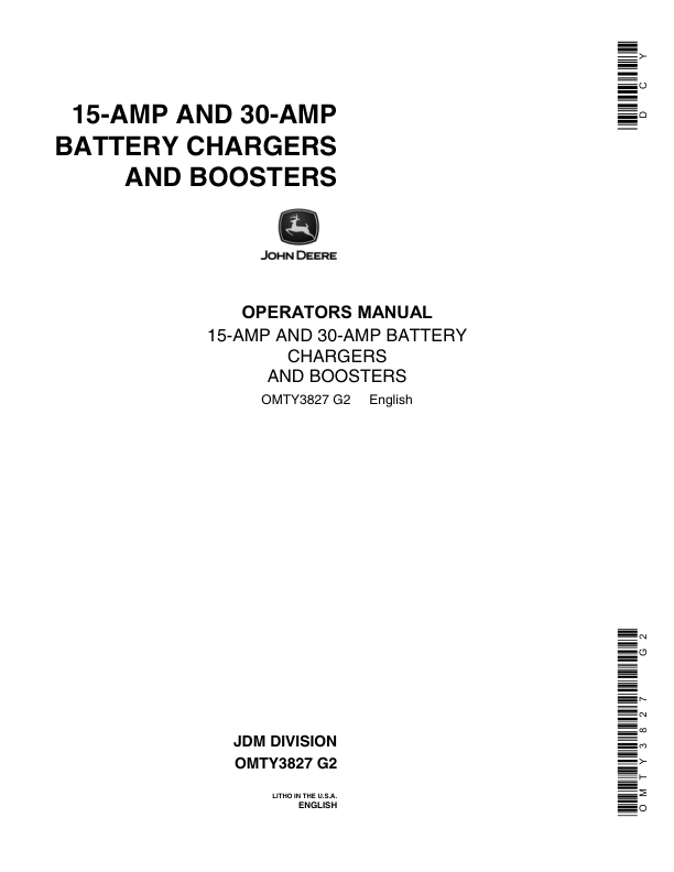John Deere Battery Charger, TY5104, TY5105 Operator’s Manual (OMTY3827) Workshop Guide