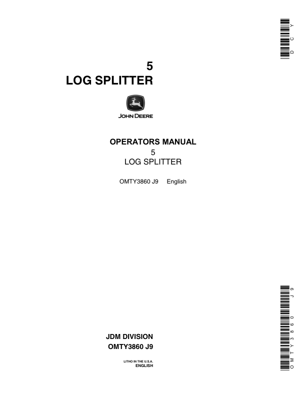 John Deere No. 5 Log Splitter Operator’s Manual (OMTY3860) Workshop Guide