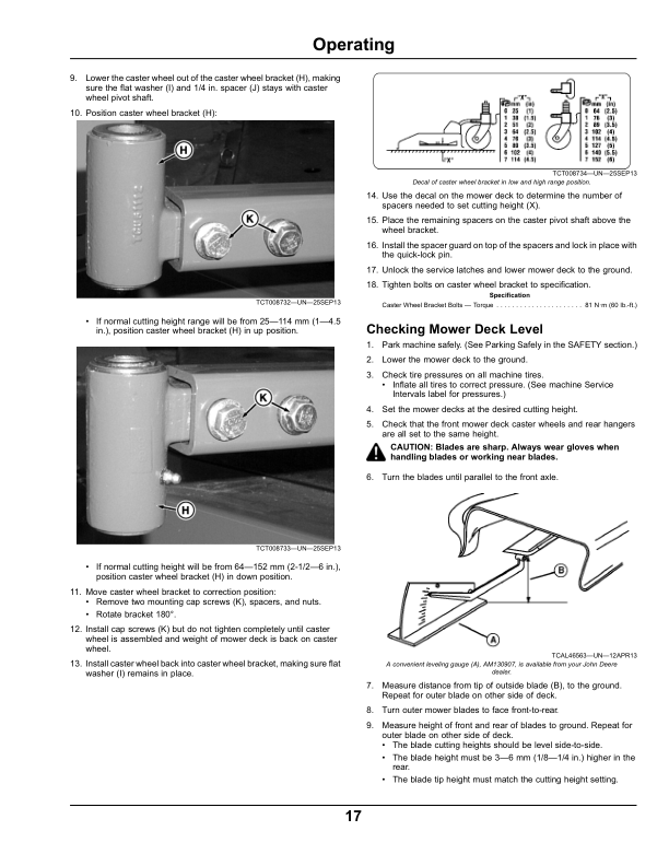 John Deere 60 & 72 Inch Side Discharge, 62 Inch Rear Discharge &60 & 72 Inch GLC Side Discharge Decksfor X1400 & X1500 Front-Mount MowersExport Edition (030001- ) Operator’s Manual (OMUC10017) Workshop Guide