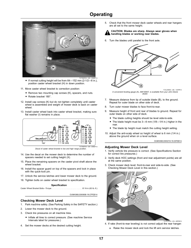 John Deere 60, 72 Inch Side Discharge, 62 Inch Rear Discharge, 60, 72 Inch GLC Side Discharge Decks for Front Mount Mowers Operator’s Manual (OMUC21108) Workshop Guide