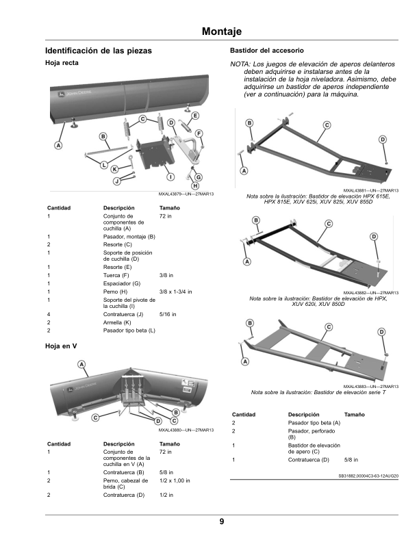 John Deere 72-Iinch Straight Blade, V-Blade for HPX, T-Series, XUV’s (Serial No. 070001-) (Export Edition) Operator’s Manual (OMUC24695) Workshop Guide