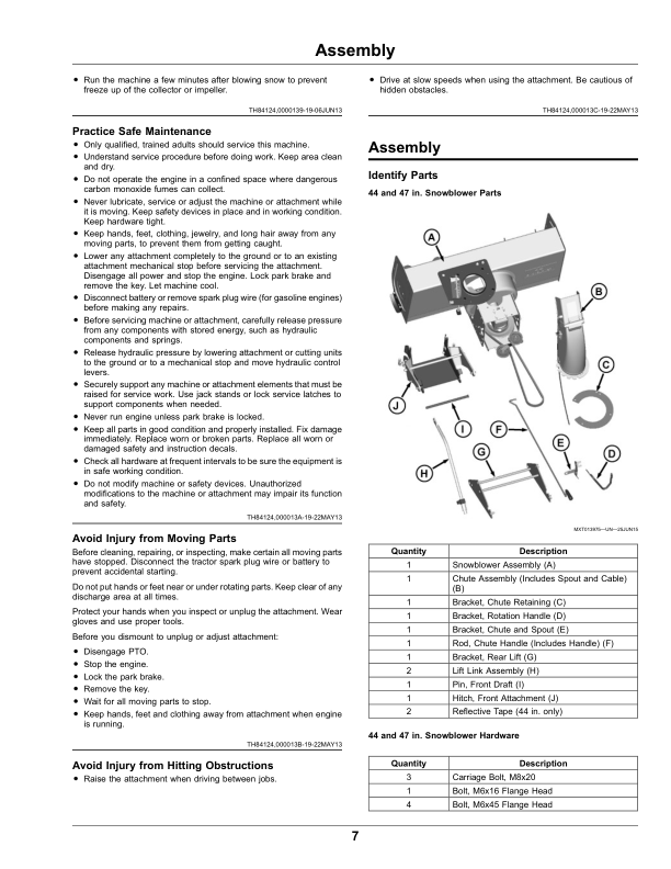 John Deere 44-Inch, 47-Inch Snowblower for X300, X350, X350R, X354, X370, X380, X390, X570, X584, X590 Select Series Tractors (070001-) (Export Edition) Operator’s Manual (OMUC30506E) Workshop Guide