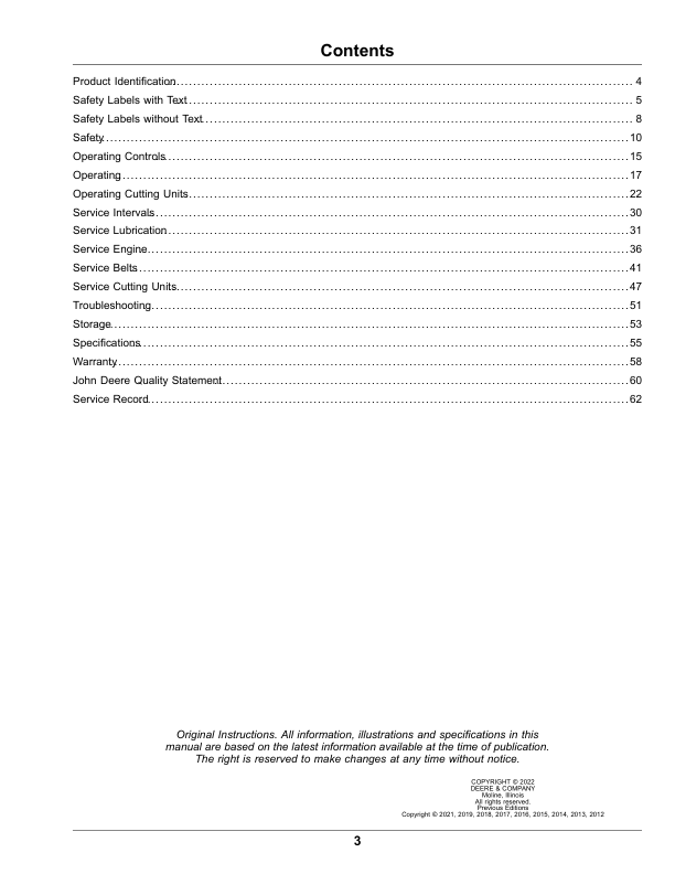 John Deere 180SL, 220SL, 260SL PrecisionCut Walk Greens Mower (Serial Number 130001-) (Export Edition) Operator’s Manual (OMUC33515) Workshop Guide