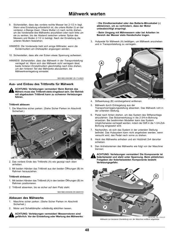 John Deere Residential ZTrak Z515E, Z530M, Z545R Serial Number 120001- Operator’s Manual (OMUC41269) Workshop Guide