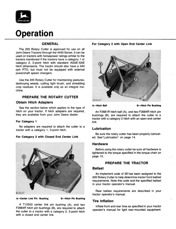 John Deere 205 Rotary Cutter Operator’s Manual (OMW21382) Workshop Guide