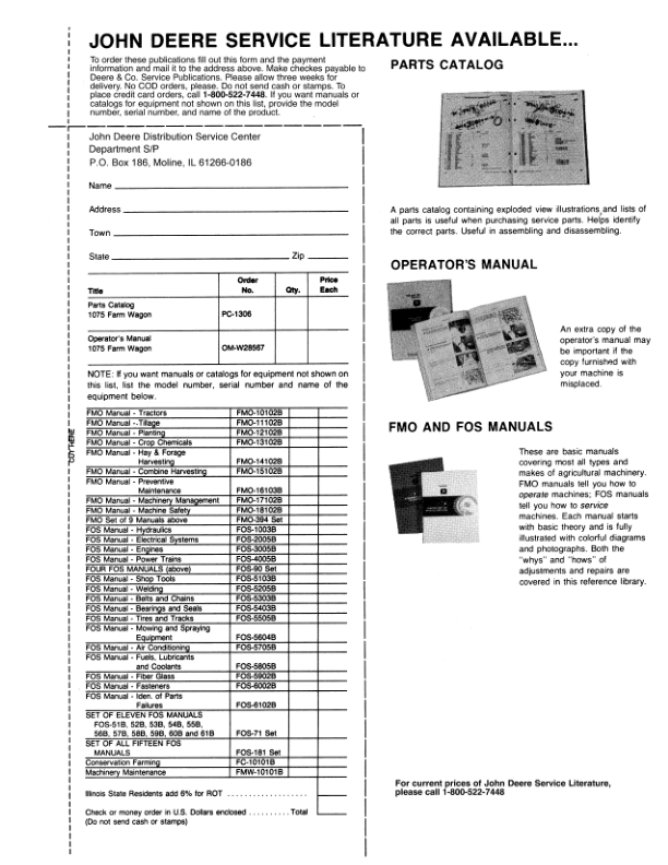 John Deere 1075 Farm Wagon Operator’s Manual (OMW28567) Workshop Guide
