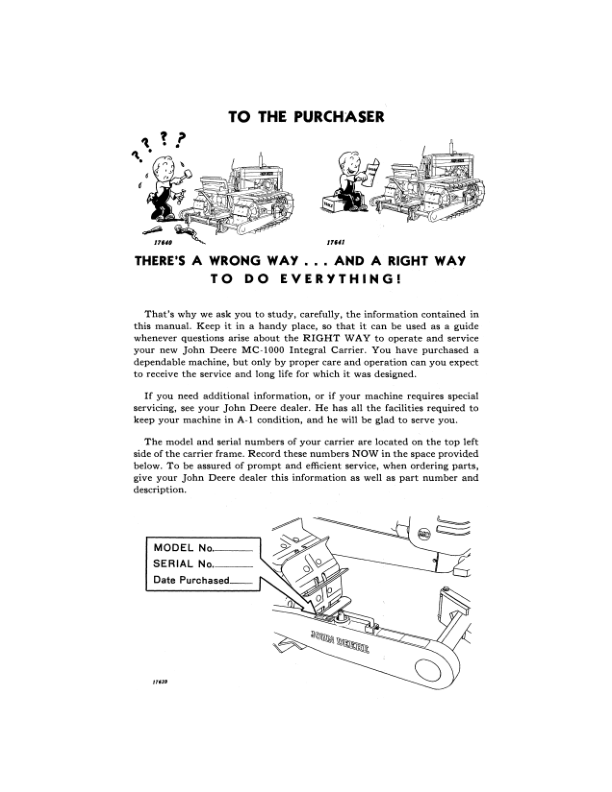 John Deere Integral Carrier MC-1000 Series Operator’s Manual (OMY61050) Workshop Guide