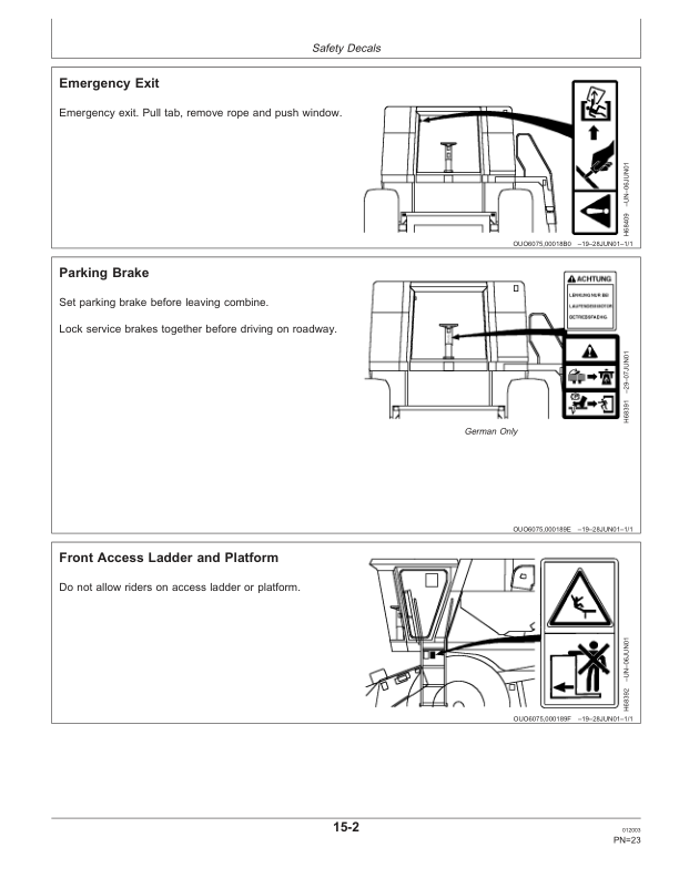 John Deere 9540, 9560, 9580, 9640, 9660 & 9680 CWS & WTS combines Operator’s Manual (OMZ93035) Workshop Guide