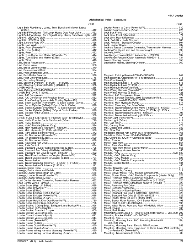 John Deere 444J Loaders (SN 611275-) Parts Catalog Manual – PC10027 Workshop Guide