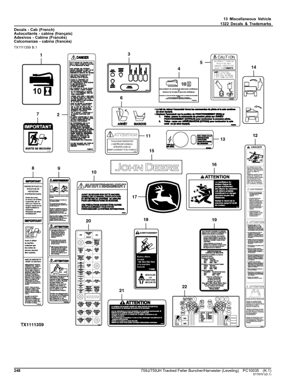 John Deere 759J, 759JH Tracked Feller Bunchers (SN C220452-) Parts Catalog Manual – PC10035 Workshop Guide