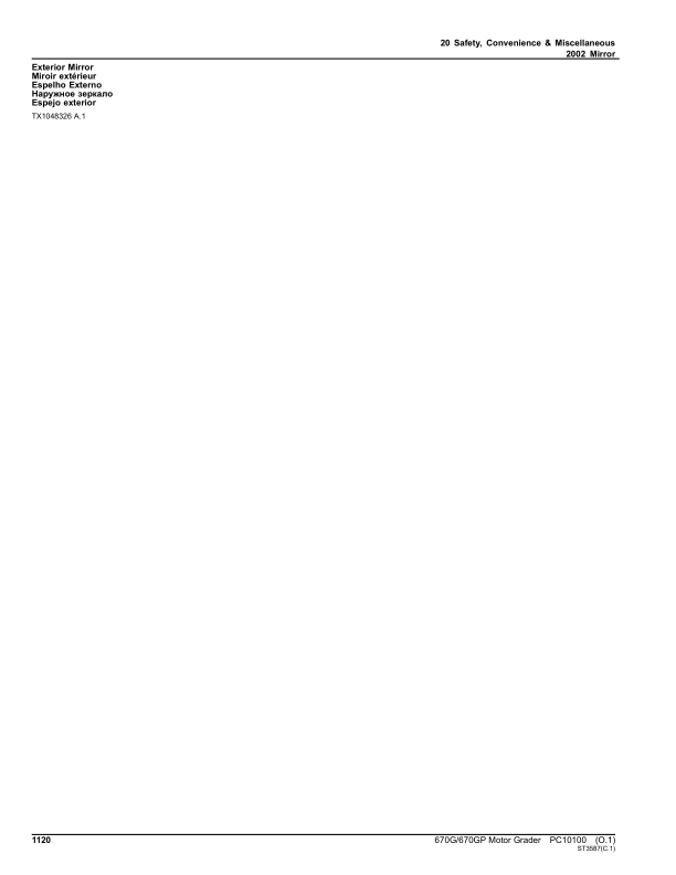 John Deere 670G, 670GP Motor Graders (SN C624392 – 634753 & D624392 – 634753) Parts Catalog Manual – PC10100 Workshop Guide