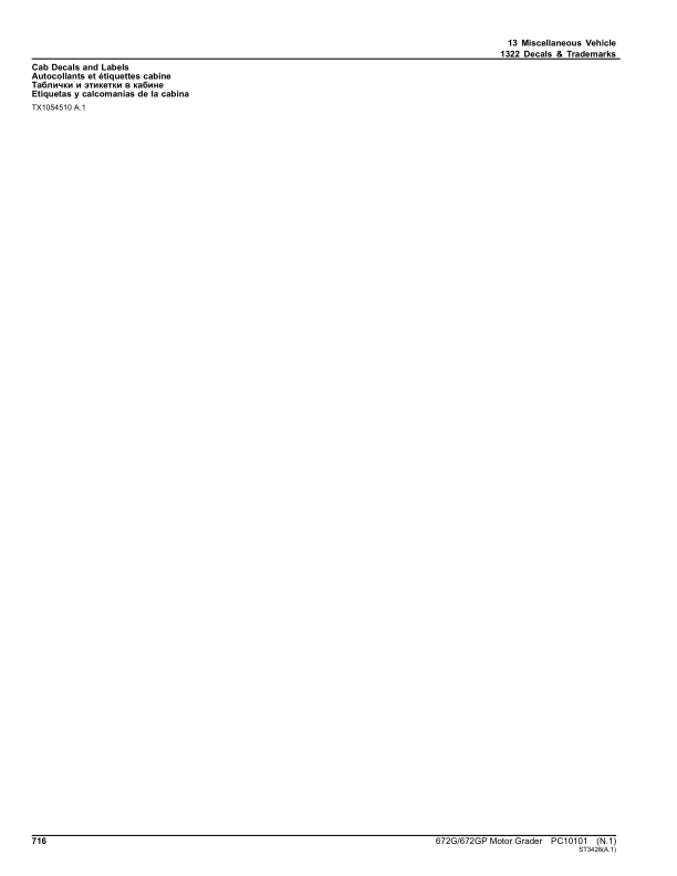 John Deere 672G, 672GP Motor Graders (SN C624392 – 634753 & D624392 – 634753) Parts Catalog Manual – PC10101 Workshop Guide