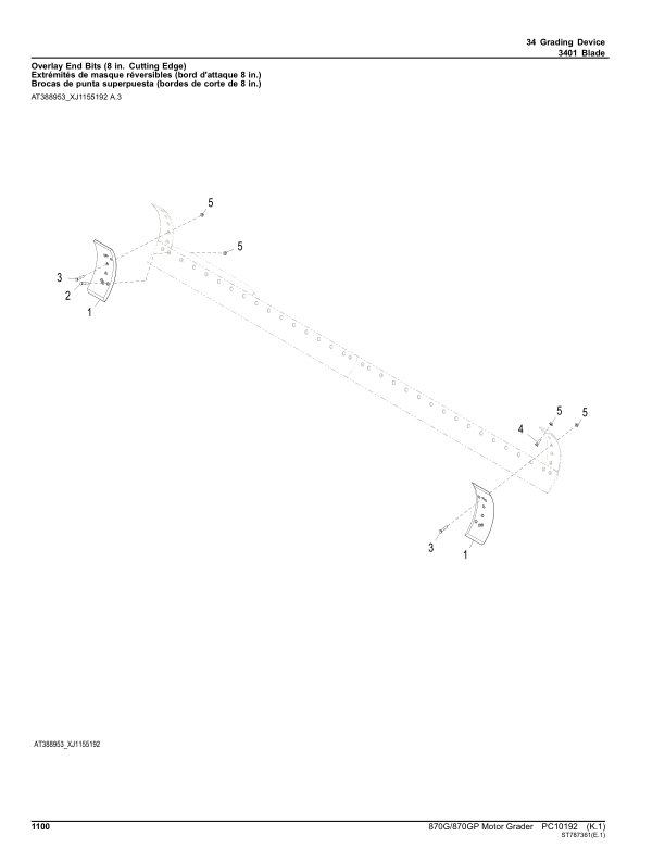 John Deere 870G, 870GP Motor Graders (SN E634754 – 656525) Parts Catalog Manual – PC10192 Workshop Guide