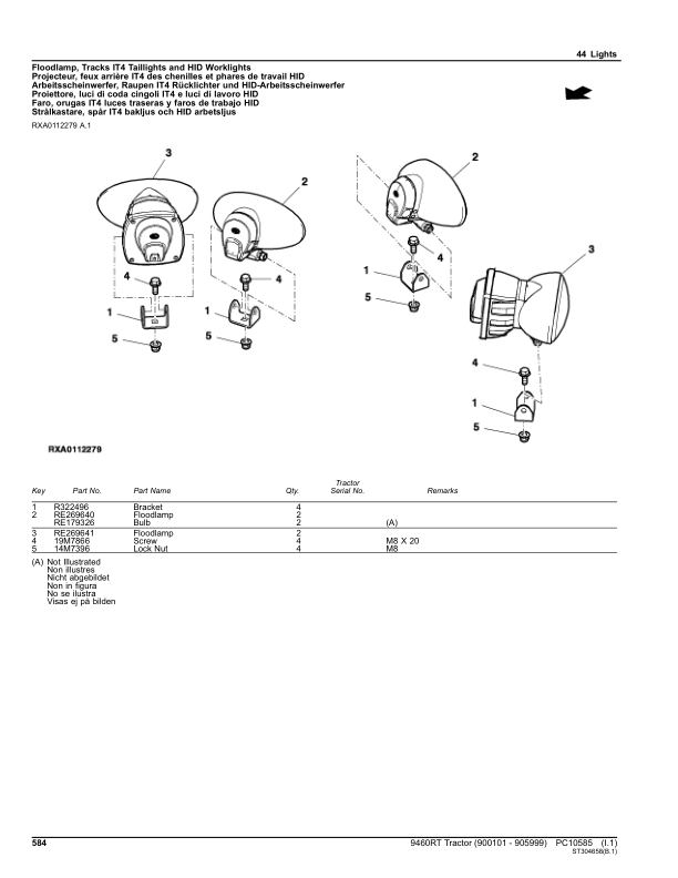 John Deere 9460RT Scraper Tractors (SN 900101-905999) Parts Catalog Manual – PC10585 Workshop Guide