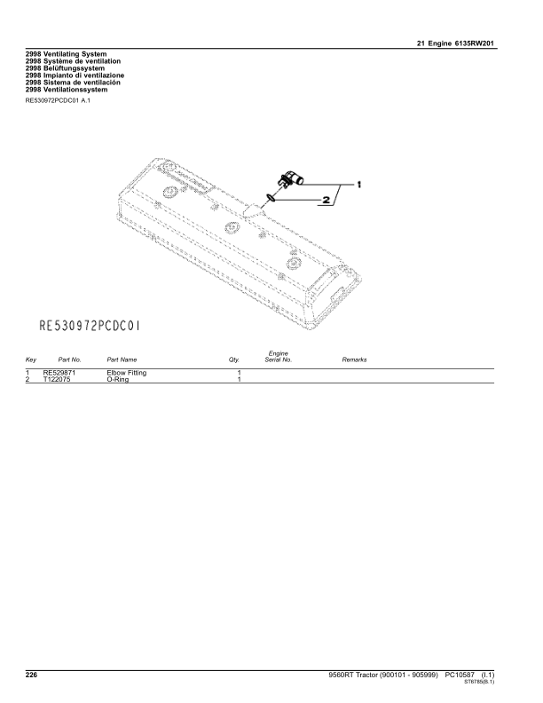 John Deere 9560RT Scraper Tractors (SN 900101-905999) Parts Catalog Manual – PC10587 Workshop Guide