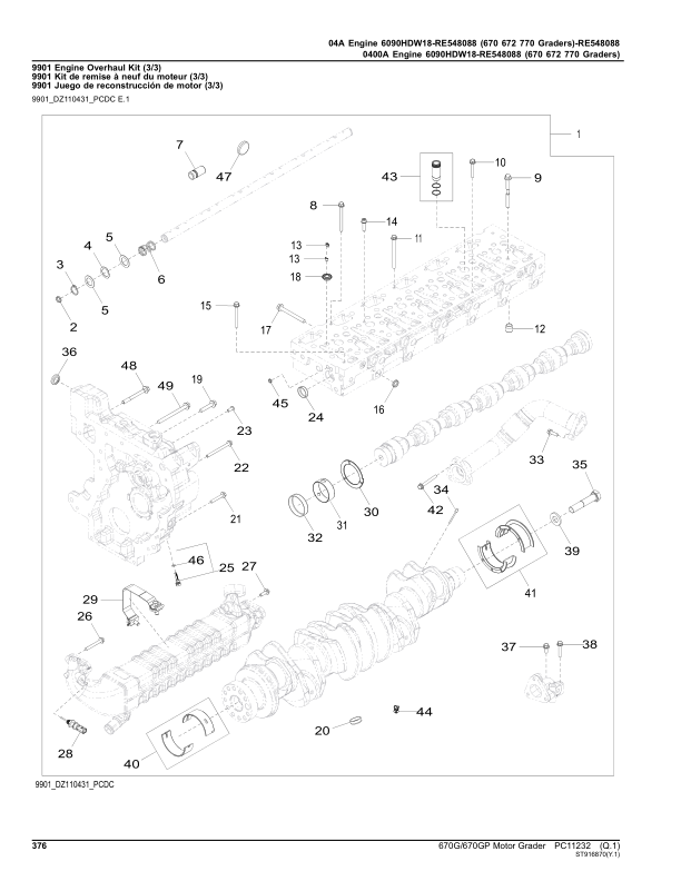 John Deere 670G Motor Graders (SN 1DW670GX_ _F656526-) Parts Catalog Manual – PC11232 Workshop Guide