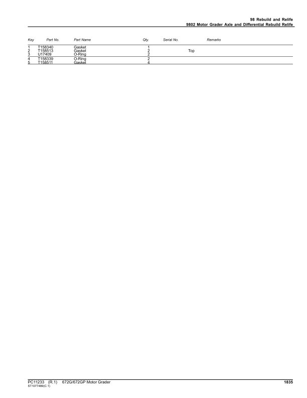 John Deere 672G, 672GP Motor Graders (SN F656526-) Parts Catalog Manual – PC11233 Workshop Guide
