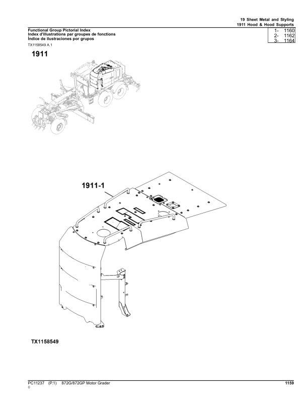 John Deere 870G, 872GP Graders (SN F656526-) Parts Catalog Manual – PC11237 Workshop Guide