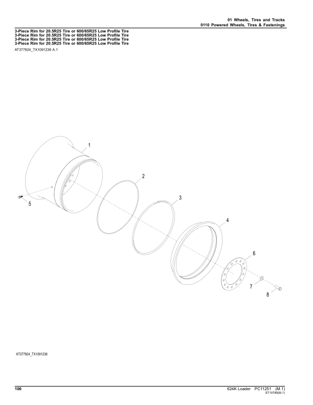 John Deere 624K Loaders (SN C658065-6775481 & D658065-677548) Parts Catalog Manual – PC11251 Workshop Guide