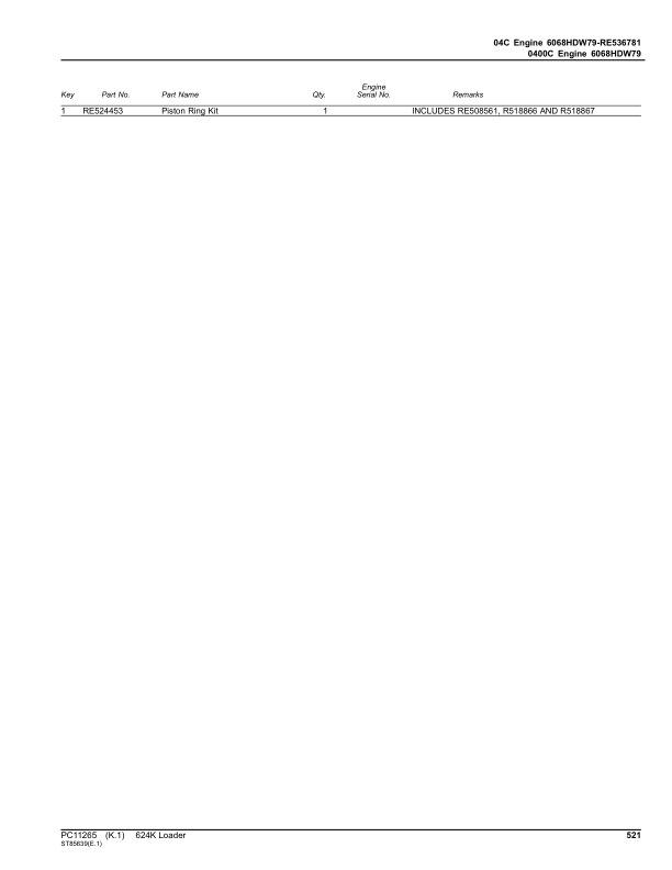 John Deere 624K Loaders (SN C00001- & D00001- ) Parts Catalog Manual – PC11265 Workshop Guide