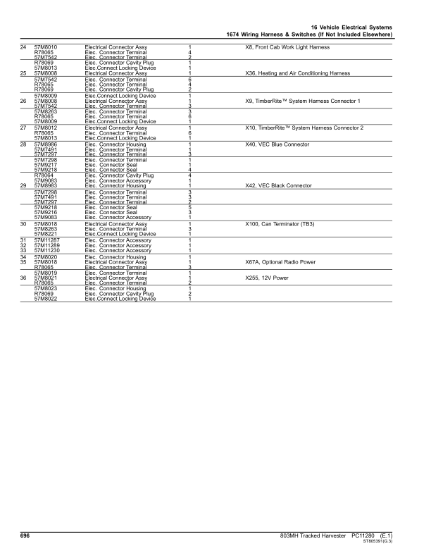 John Deere 803MH Tracked Harvesters (SN C270423- & D270423-) Parts Catalog Manual – PC11280 Workshop Guide