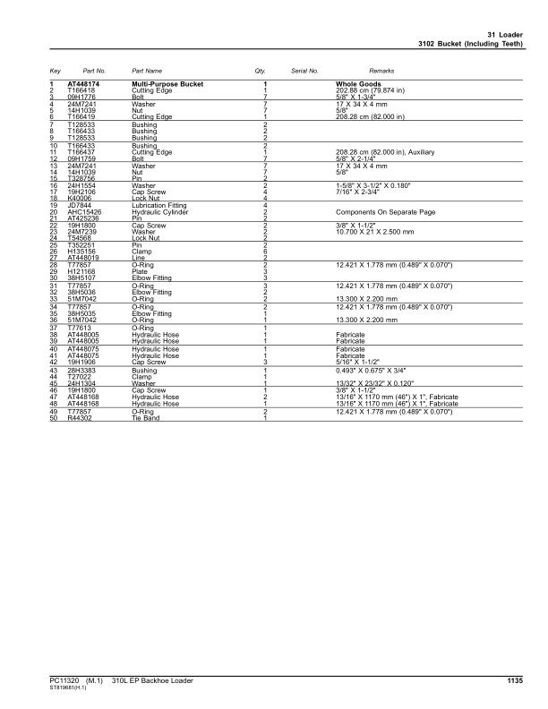 John Deere 310L Backhoe Loaders (SN G273920-329327) Parts Catalog Manual – PC11320 Workshop Guide