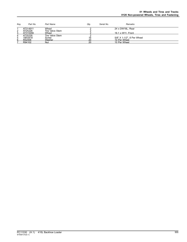 John Deere 410L Backhoe Loaders (SN C273920-390995 & D273920-390995) Parts Catalog Manual – PC11330 Workshop Guide