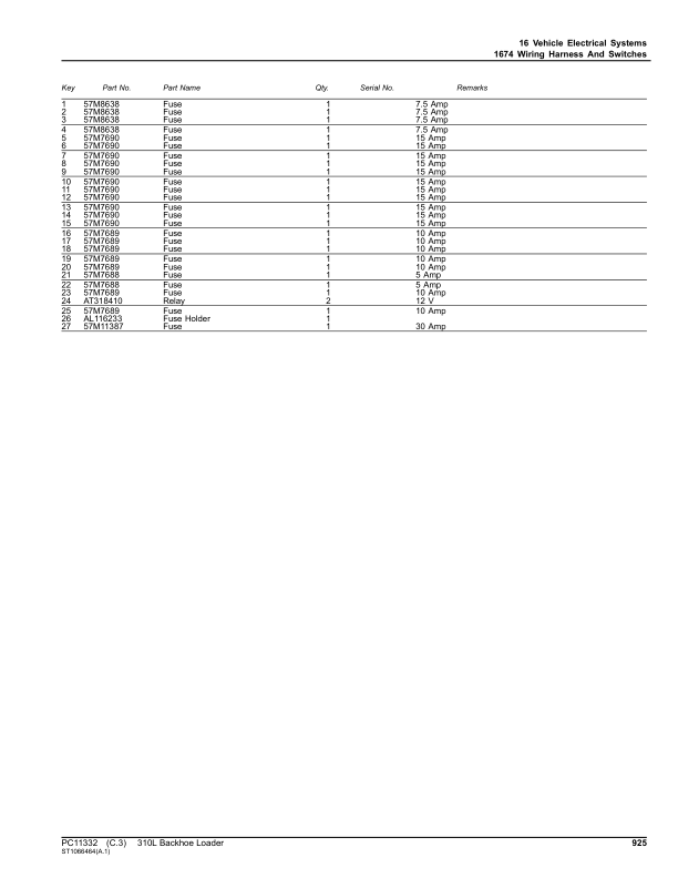 John Deere 310L Backhoe Loaders (SN C000001- & D000001-) Parts Catalog Manual – PC11332 Workshop Guide