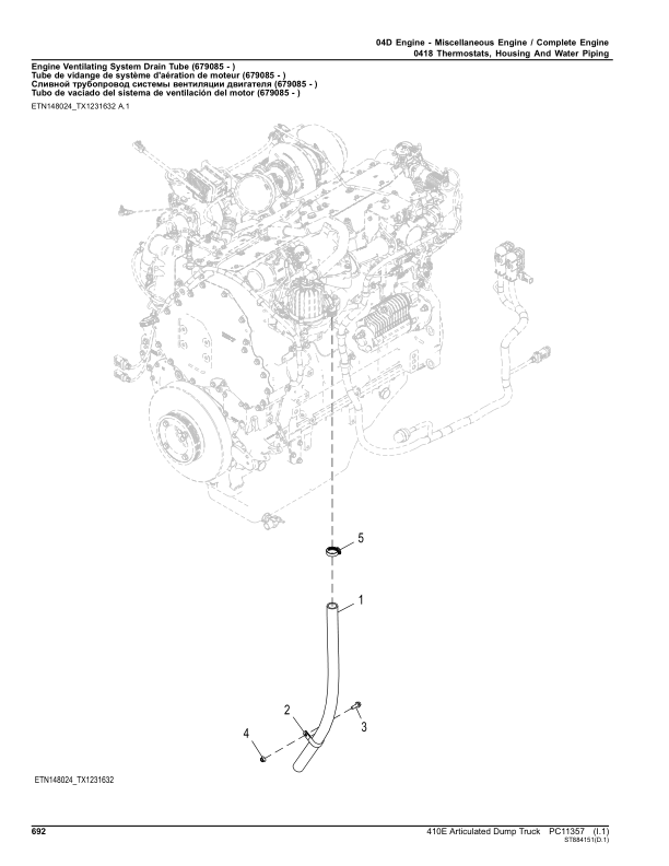 John Deere 410E Articulated Dump Trucks (SN C668589- 708124 & D668589- 708124) Parts Catalog Manual – PC11357 Workshop Guide