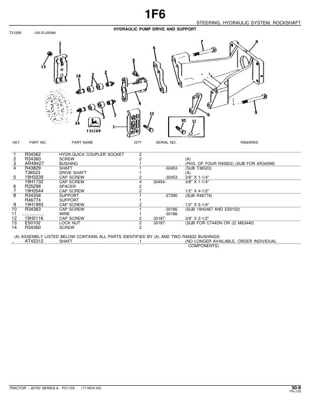 John Deere 700A Tractors Parts Catalog Manual – PC1155 Workshop Guide