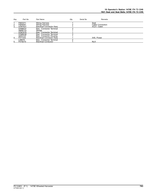 John Deere 1470E IT4 CH9 T3 Wheeled Harvesters (SN 001921 – 001953) Parts Catalog Manual – PC12463 Workshop Guide